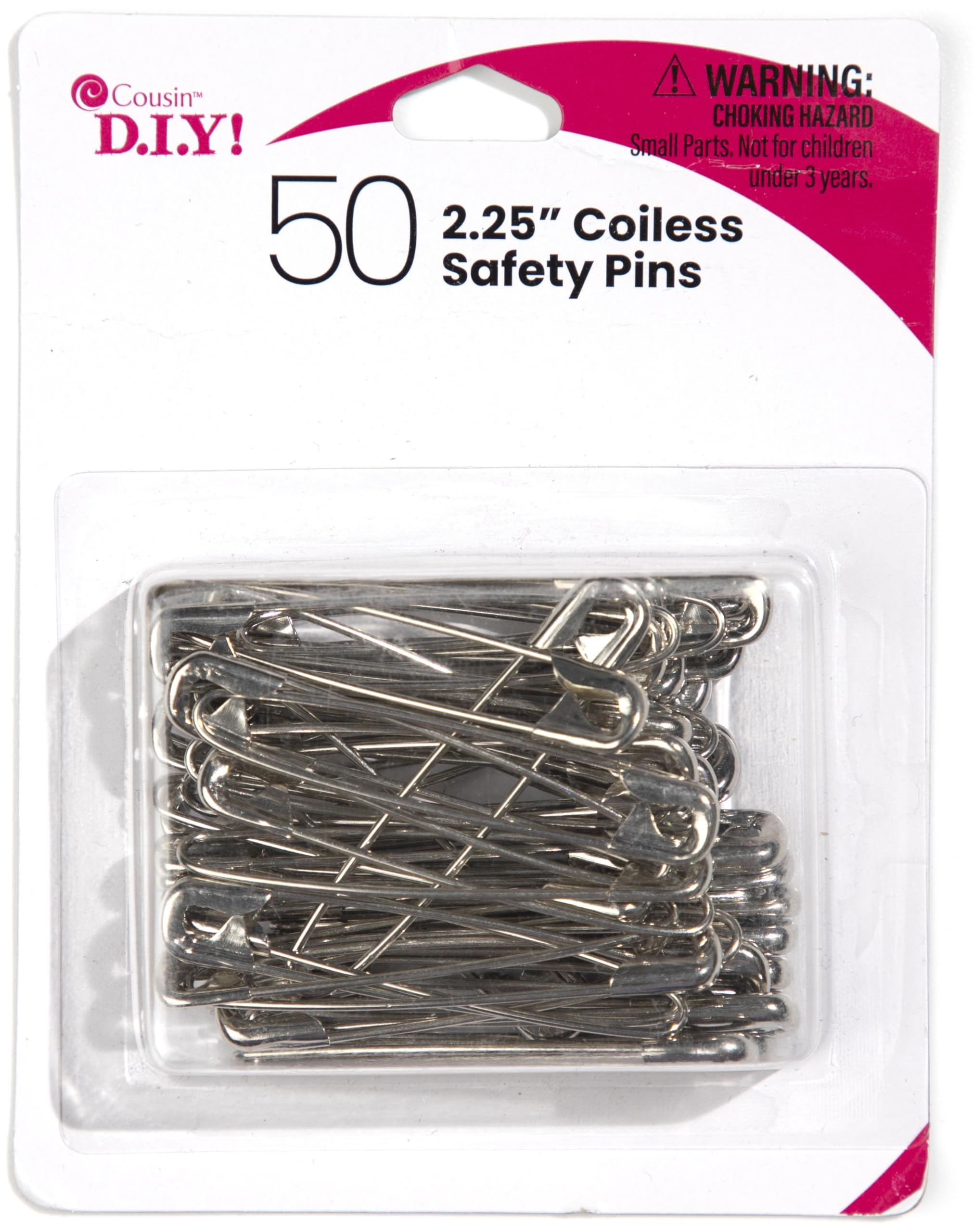 Cousin Coiless Safety Pins-Nickel, 2.25 inch