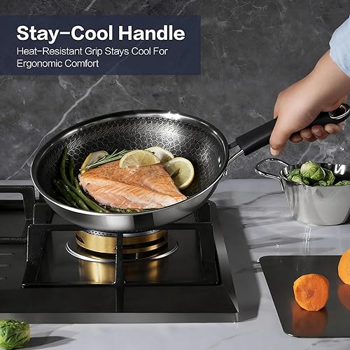 Miniatura 3 de Juego de freír antiadherente, sartén híbrida no tóxica de 8, 10 y 12 pulgadas con tapas, apta para lavavajillas y horno, lista para inducción, juego