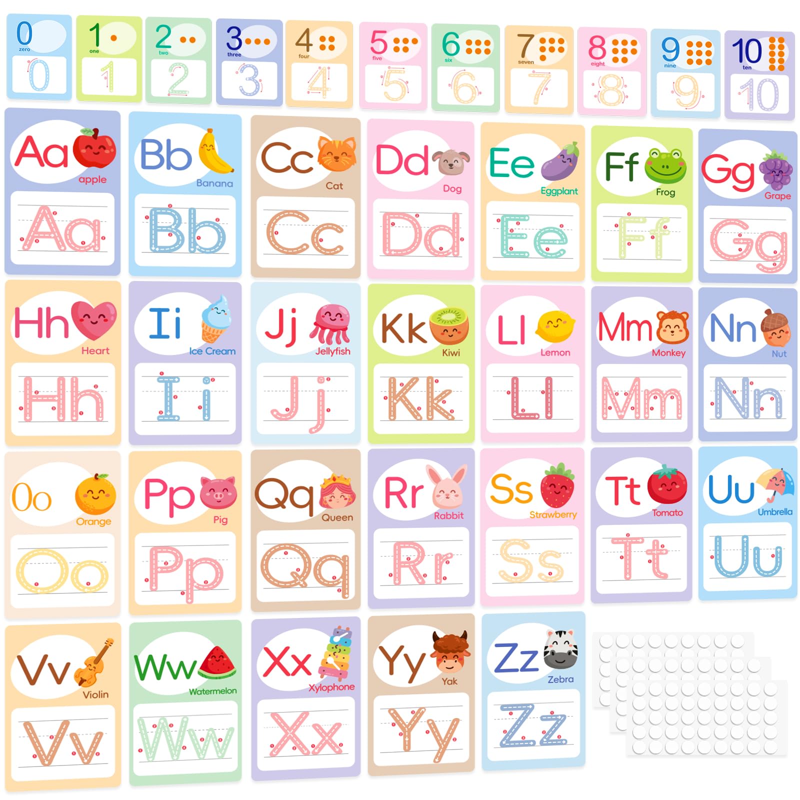BESARME 37 Pcs Alphabet Poster for Classroom, Bulletin Board Set ABC Poster Number Posters 0-10 Wall Decorations for Pre-School Kindergarten Homeschool Supplies