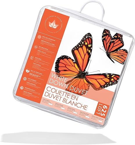 Miniatura 2 de Canadian Down & Feather Co. - Edredón de plumón blanco de peso regular 625, tamaño matrimonial, funda de 360 hilos, 100% algodón, relleno en Canadá