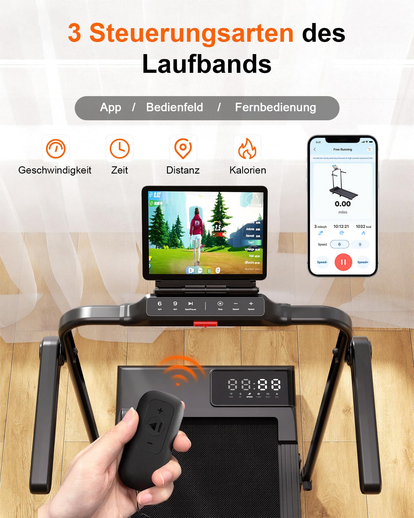 Superun Walking Pad mit Steigung 6%, Laufband mit App Erlebnis vor Ort | 12km/h, Max 136 kg mit KI-Trainer, Zusammenklappbar Leiser Betrieb Design, Stoßdämpfend, Leicht zu transportieren mit Rädern