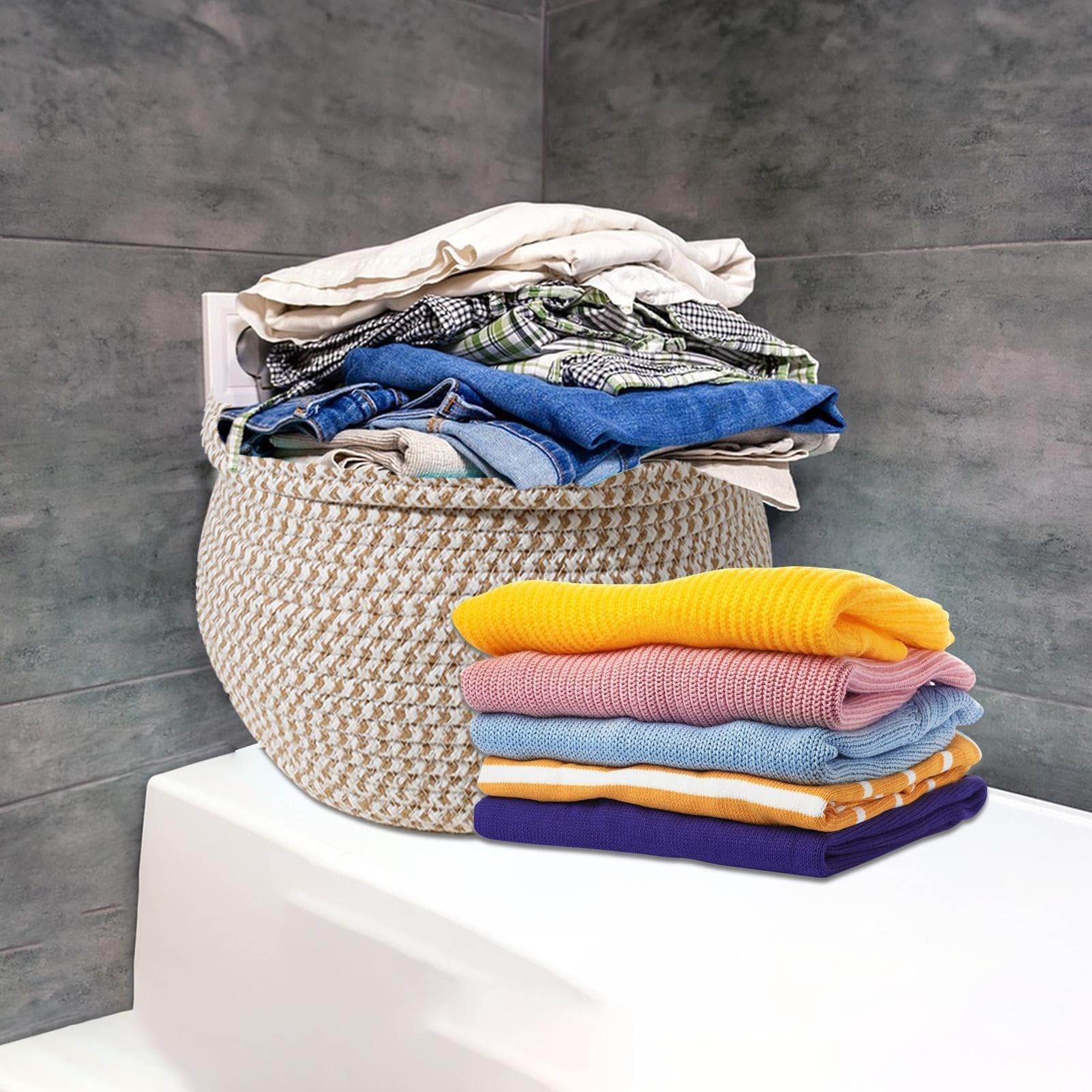 Panier Rangement Rond Avec Couvercle En Corde De Coton - Panier Déco Tressé Pour Maison