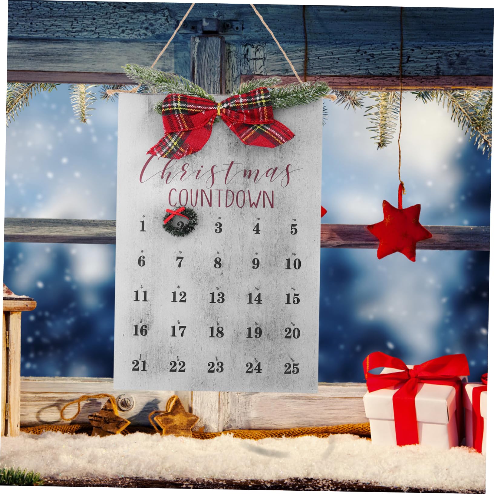ULTECHNOVO Calendario de Guirnaldas Navideñas de Madera Letrero Rústico de Regresiva para Navidad Decoración Colgante Hogar Adorno Navideño Salón Regresiva para Fiestas