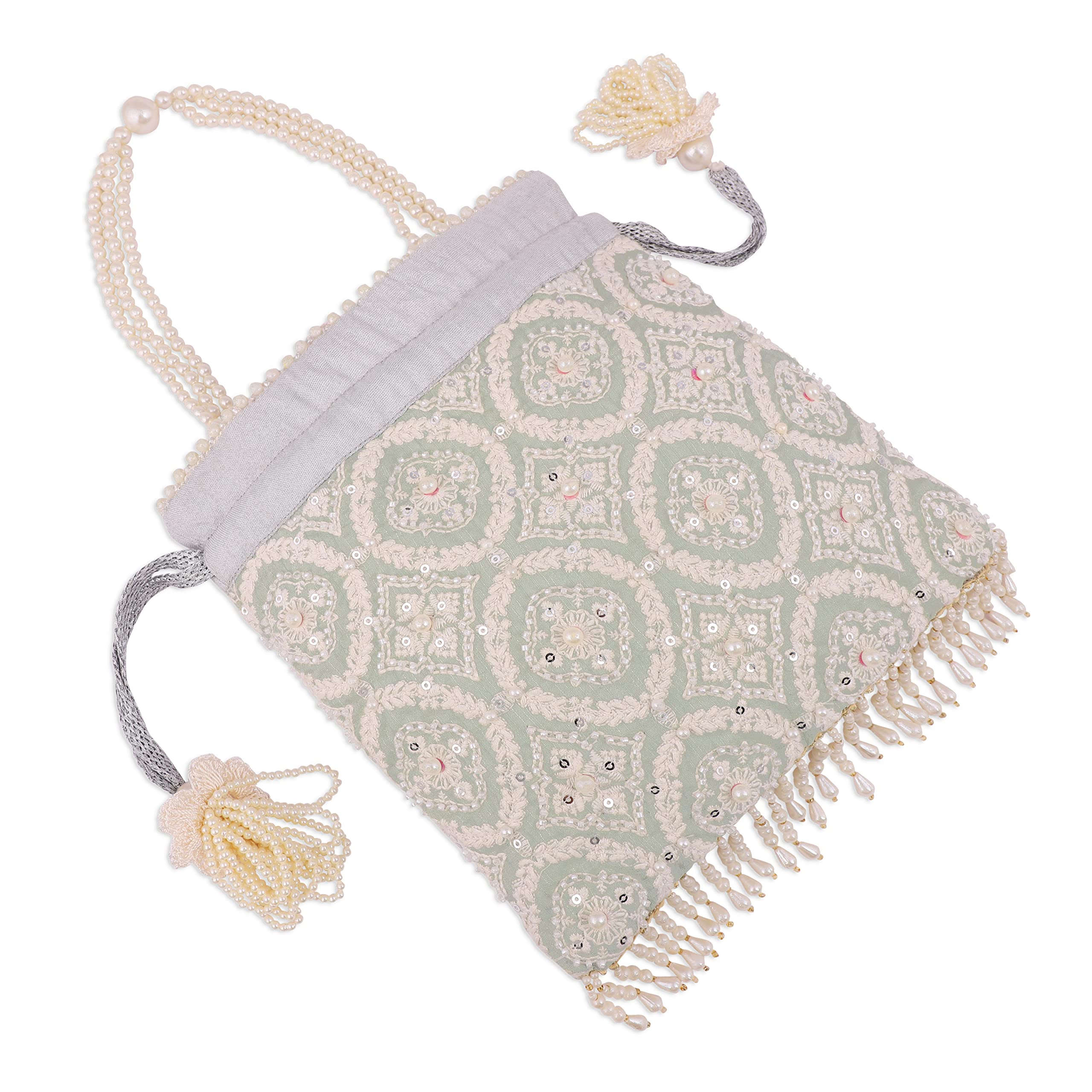 MASQ Women's By Q-One Embroidered Silk Potli Bags - Handcrafted For Weddings, Festive Season & Special Occasions With Beads And Sequins - Made In India