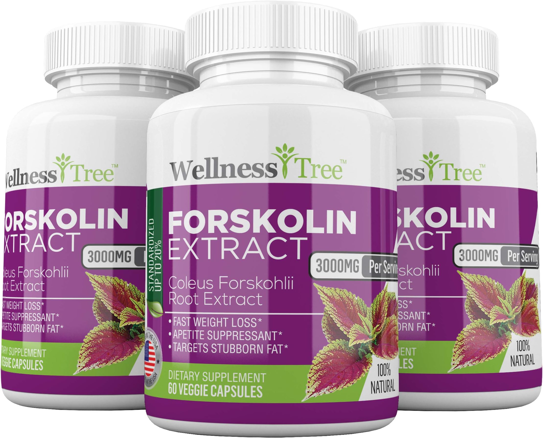 Pure Forskolin 3000mg Max Strength - Forskolin Extract for Weight Loss - Premium Appetite Suppressant, Metabolism Booster, Carb Blocker & Fat Burner for Men and Women - 3 Pack