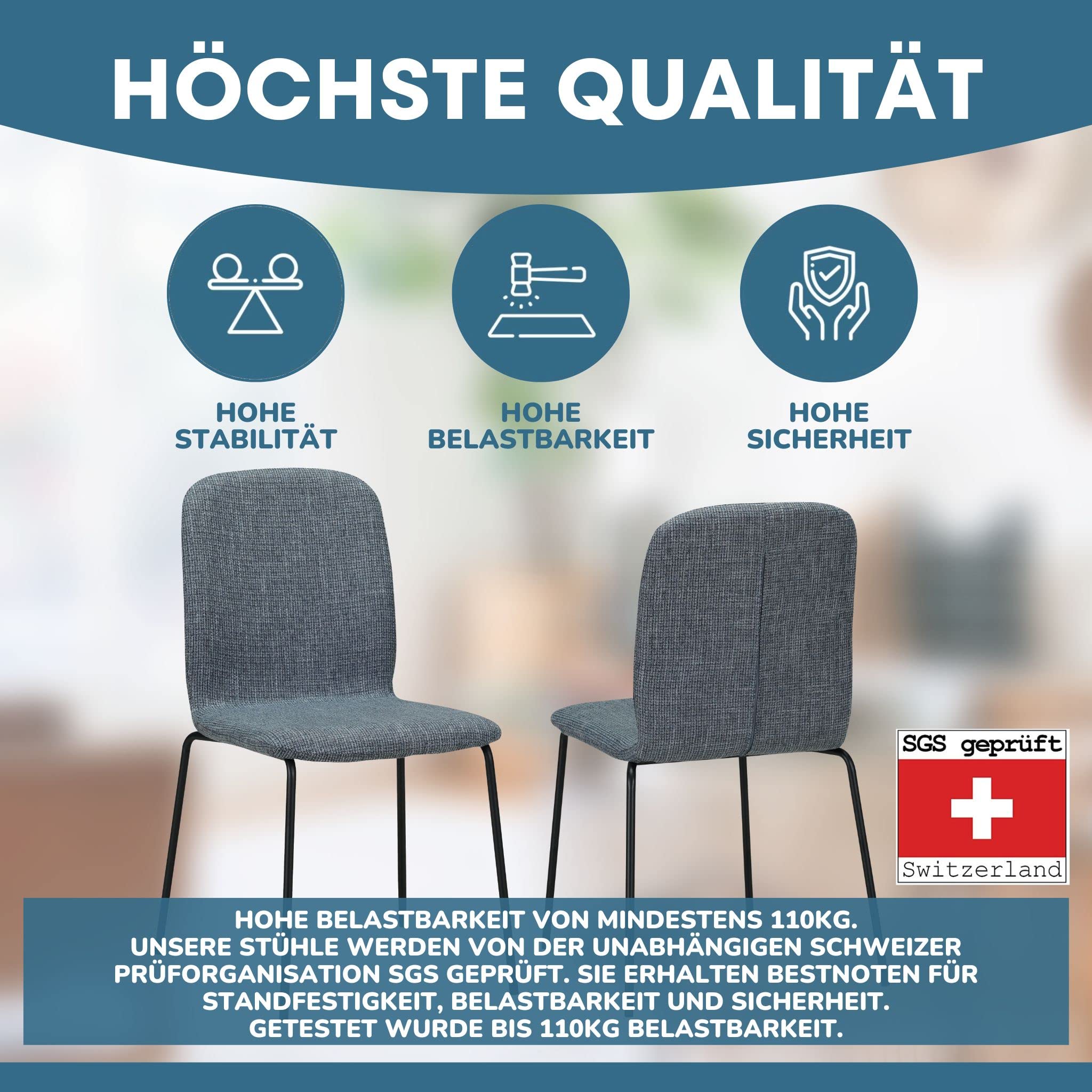 ALBATROS Esszimmerstühle 4er Set ENNA, grau - stapelbar, bequemer Polsterstuhl - Eleganter Küchenstuhl, Stuhl Esszimmer oder Esstisch Stuhl, Konferenzstuhl