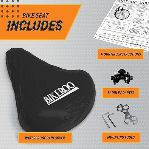 Miniatura 5 de Bikeroo Asiento de bicicleta de ejercicio para asiento de bicicleta para mayor comodidad, cojín ancho acolchado cómodo para hombres y mujeres,