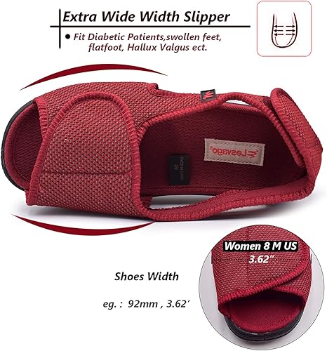 Miniatura 2 de W&Lesvago Pantuflas diabéticas con punta abierta para mujer, anchura ajustable, para artritis y edema para pies hinchados MS6010W