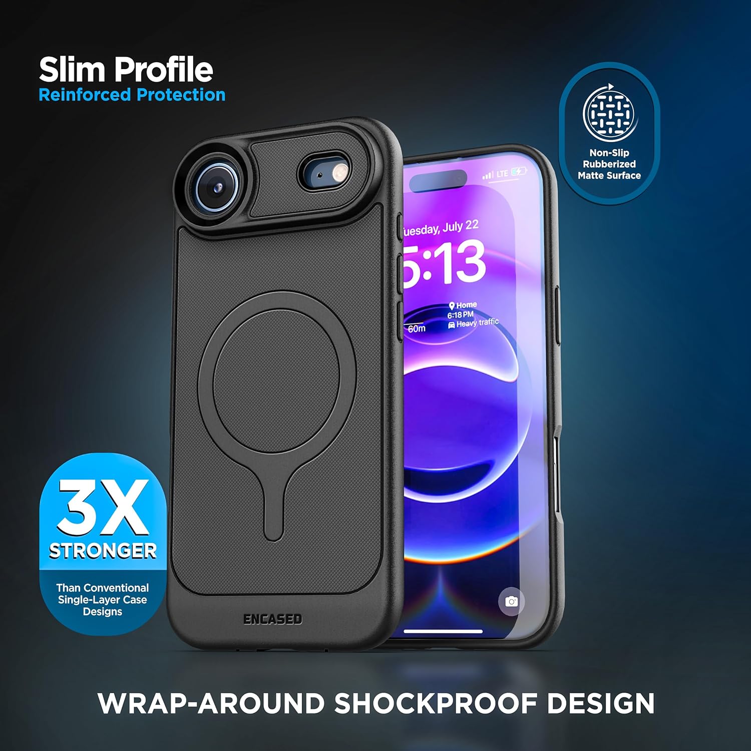 Encased Thin Armor for iPhone Air Case with Belt Clip (Compatible with MagSafe) Slim Flexible TPU Cover with Rotating Holster (Matte Black) - Image 4