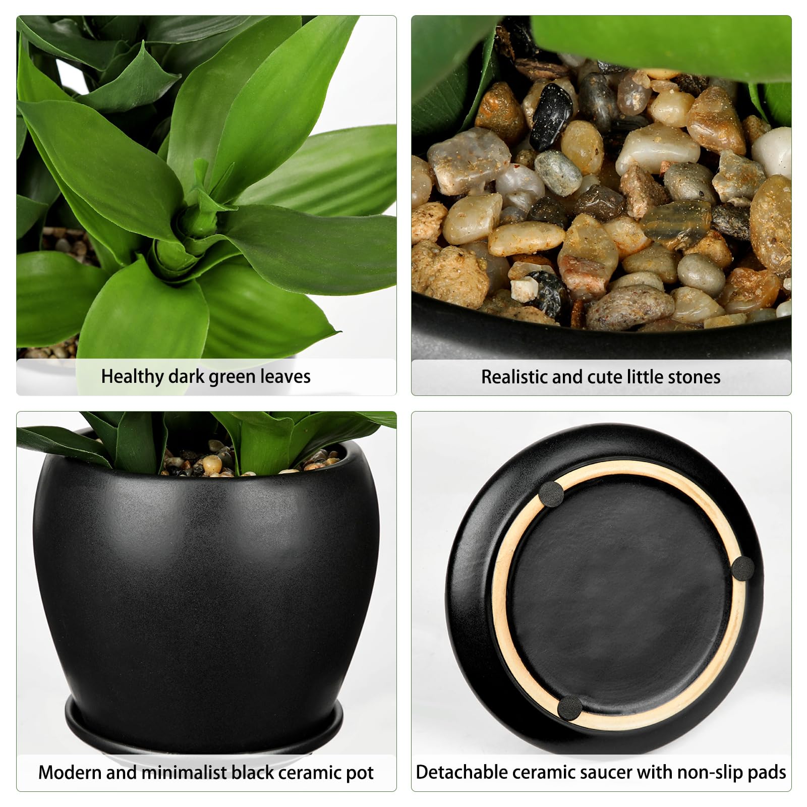 Plantas artificiales de bambú para interiores, 19.6 pulgadas de alto, planta de bambú falsa de la suerte en maceta negra, plantas verdes artificiales decorativas para el hogar, oficina, cocina