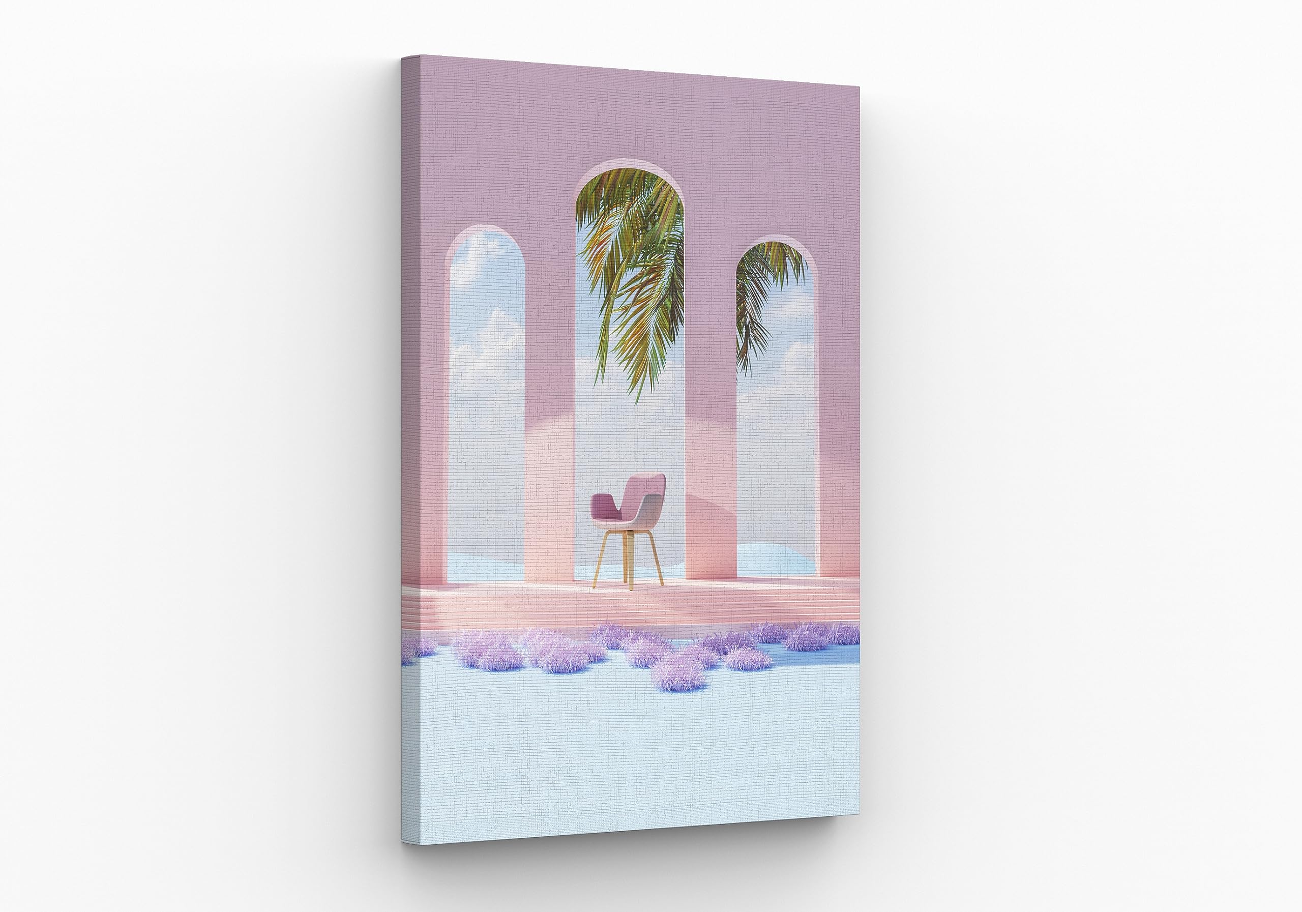 Serene Coastal Canvas Wall Art: Heritay's Room with Chair & Palm Tree - Perfect Wall Decor for Living Room or Bedroom