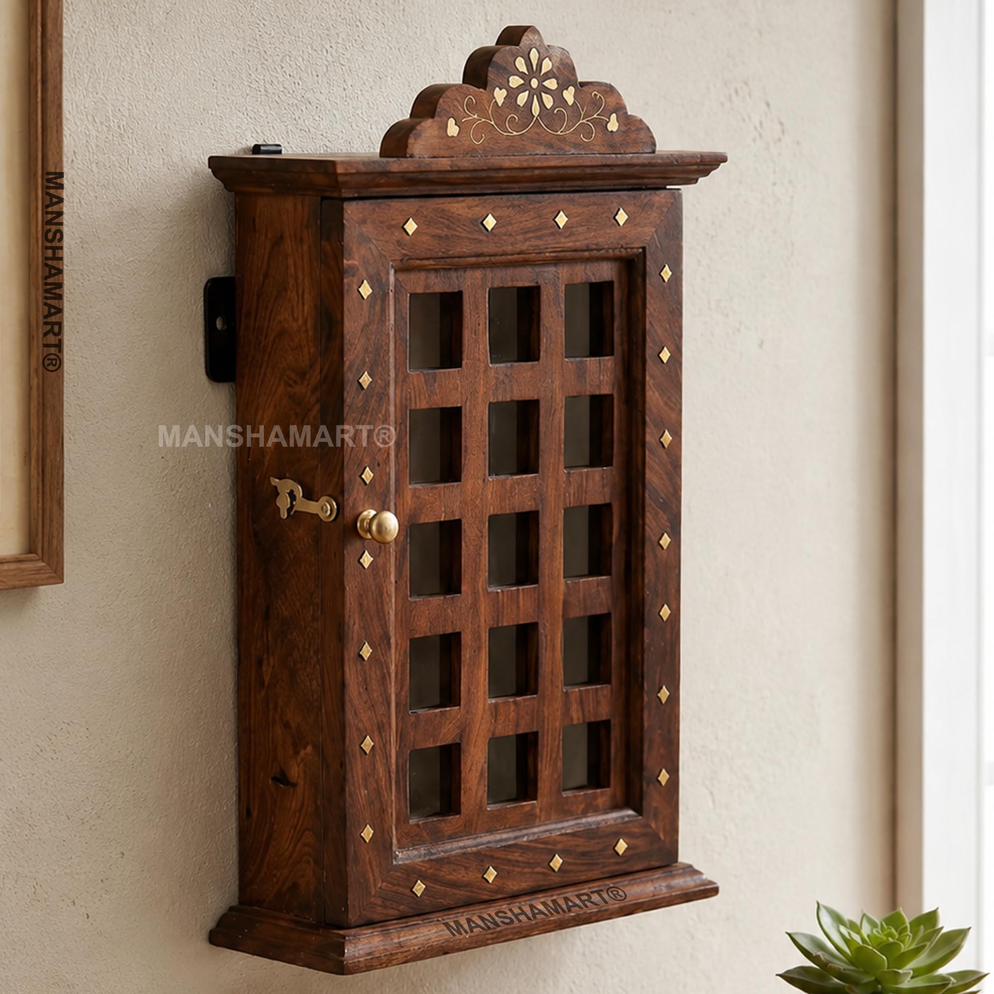 MANSHAMART® Wooden Key Holder Wall Hanging Wooden Key Holder for Wall Key Box Key Cabinet, Key Hooks Wall Mounted Key Hangers Wood Key Rack with 6 Key Hooks for Home Office Bedroom Living Room-image-44