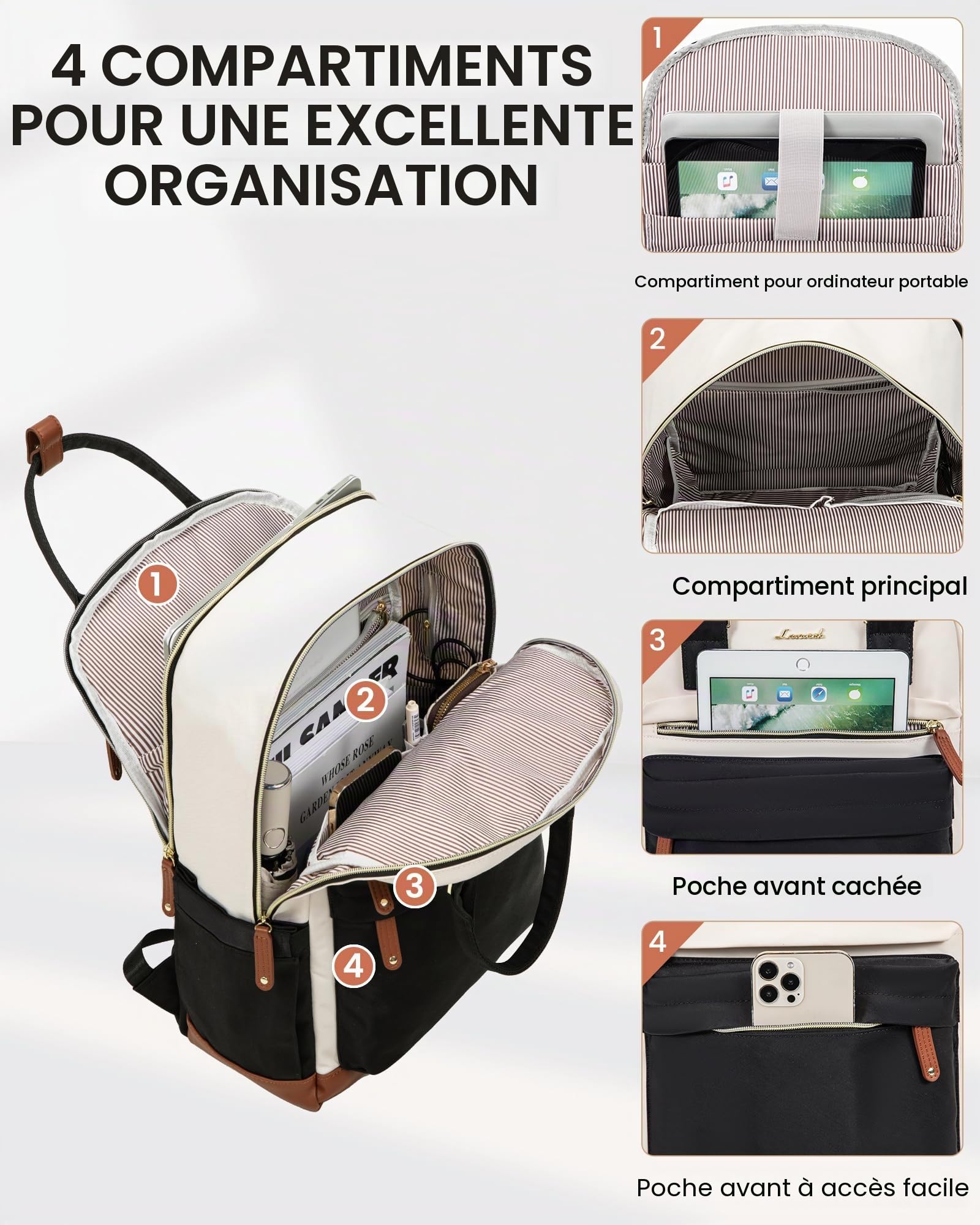 LOVEVOOK Sac a Dos Femme, 15.6 Pouces Sac à Dos Ordinateur Portable Voyage, Sac Travail Antivol pour Ordi Pc Etanche, Travel Backpack Pakkable pour Voyage College Loisir Travail Affaire École Noir