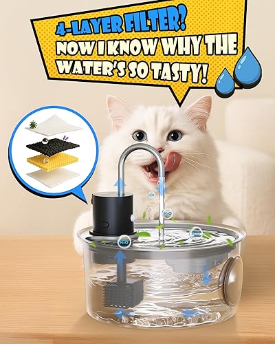 Miniatura 7 de Wireless Cat Water Fountain Stainless Steel, Cordless Automatic Pet Water Dispenser for Cats Indoor, Small Dogs, 108oz3.2L Rechargeable Pet Drinking