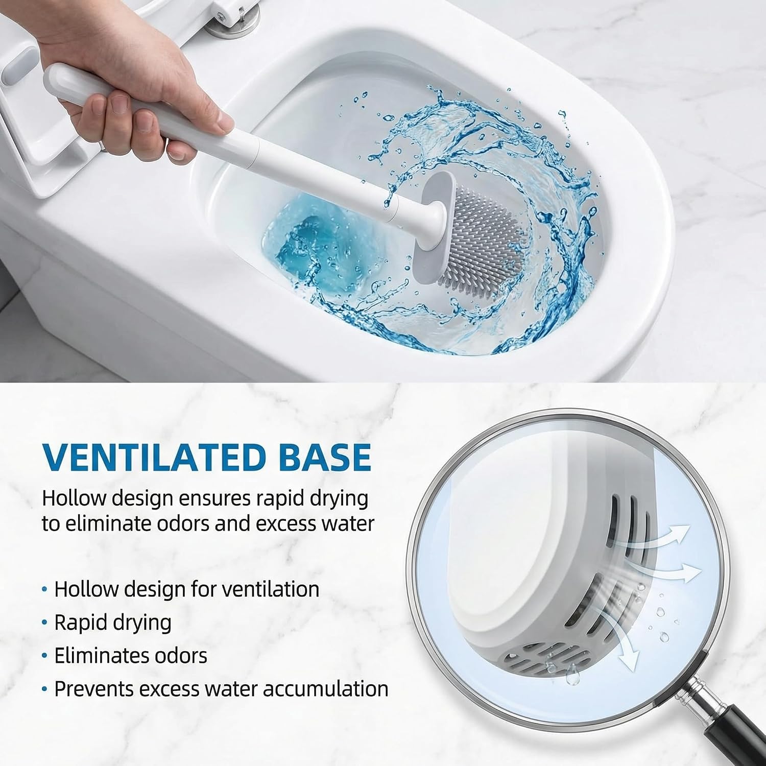 RV Silicone Toilet Brush with Holder, Drill-Free Wall Mounted Toilet Bowl Cleaner, Anti-Drip Anti-Roll Compact Brush for RV Camper & Small Bathroom