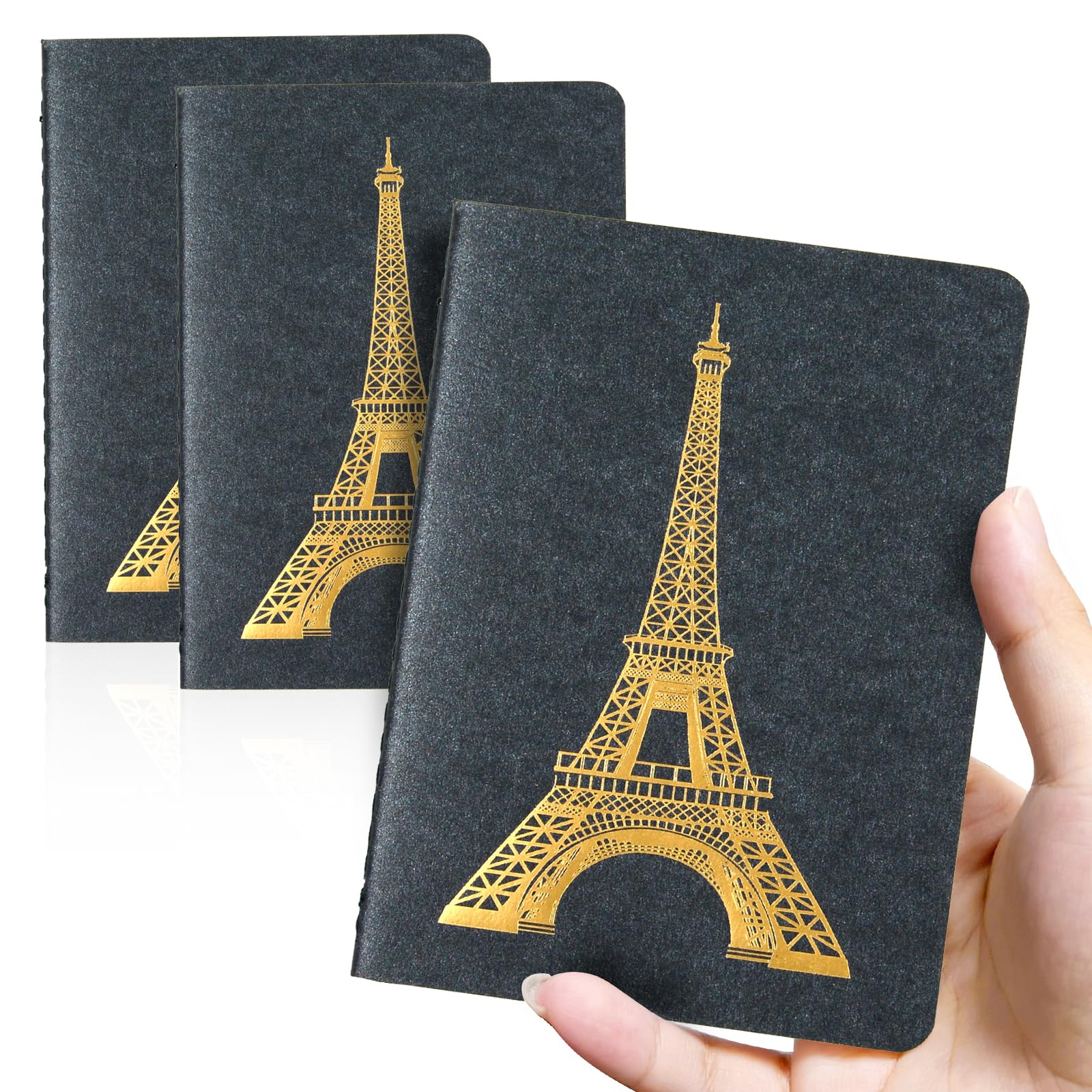 LAXAMOTEL 3pack Pocket notebook Small Journal Mini notepad, Black Soft Cover, 4 x 5.5 inches, Narrow Ruled/Lined (Tower)