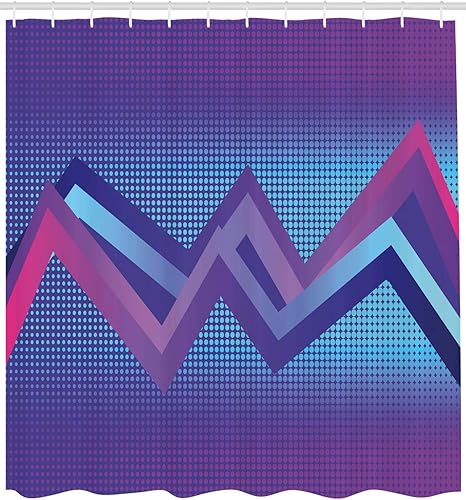 Miniatura 2 de Ambesonne Synthwave Shower Curtain, Abstract Halftone Inspired Dos with Colorful Retro Zigzags Graphic, Cloth Fabric Bathroom Decor Set with Hooks,