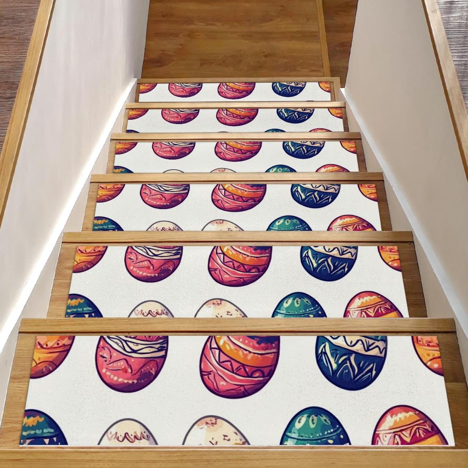 Tapis d'escalier intérieur bois antidérapant déco fleurs Pâques lot 15