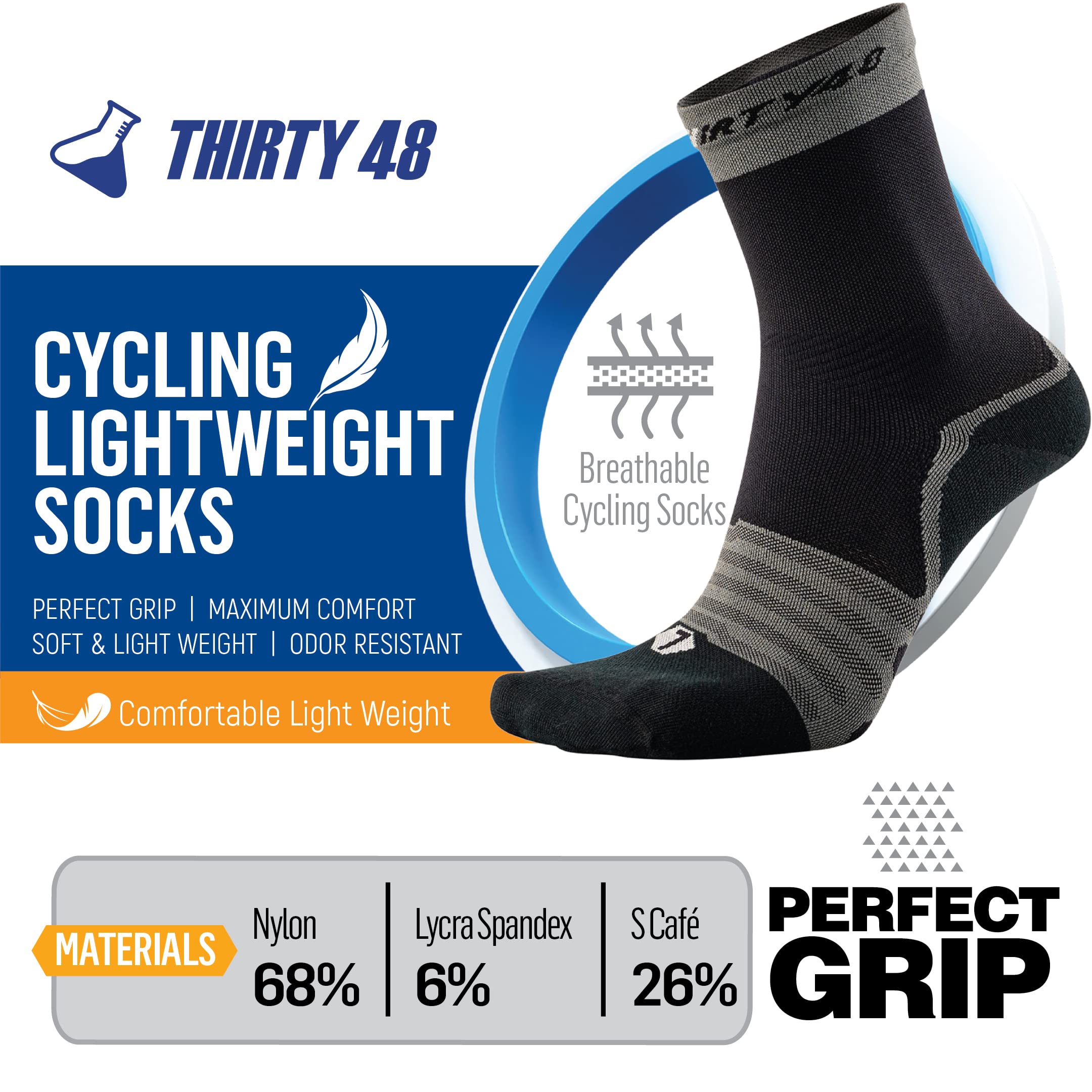Thirty48 Calze da ciclismo con tessuto S.Café, resistenti agli odori, protezione UV, asciugatura rapida