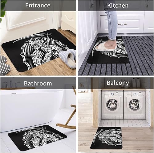 Miniatura 6 de Grim Reaper - Tapete de baño negro con calavera de muerte, antideslizante y suave, alfombra de baño de franela para decoración del hogar para baño