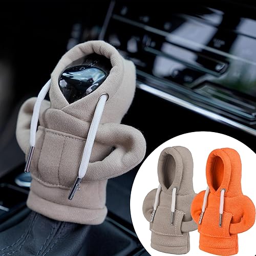 Miniatura 2 de 2 fundas para pomo de palanca de cambios de automóvil, color gris y naranja, sudadera con capucha, suéter, accesorios interiores de automóvil,