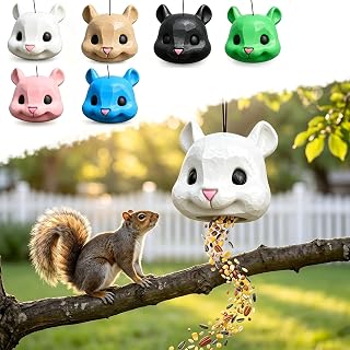 Cartoon Hanging Squirrel Feeder for Outdoor, Animal-Shaped Nut Feeding Station, Decorative Wild Bird Feeder for Patio, Garden, Balcony, Backyard, Easy to Install and Refill for Wildlife，White