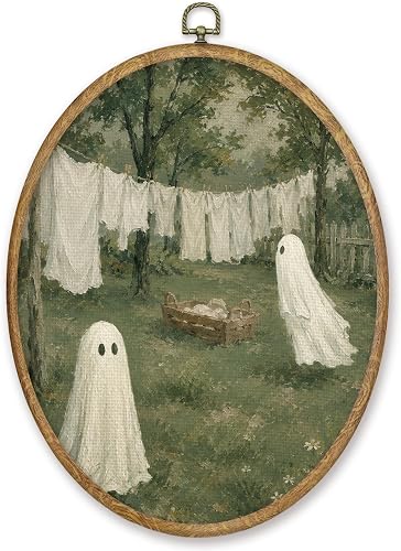 CGBHW Halloween Ghost Laundry Room Oval Wall Art Prints Decor 8.6x11.4 Inch