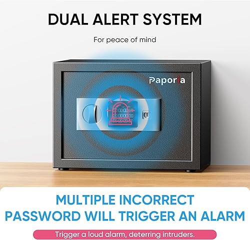 Miniatura 4 de Caja de seguridad de 0.6 pies cúbicos con teclado digital y llaves, caja de dinero segura para el hogar para efectivo, documentos, medicamentos y