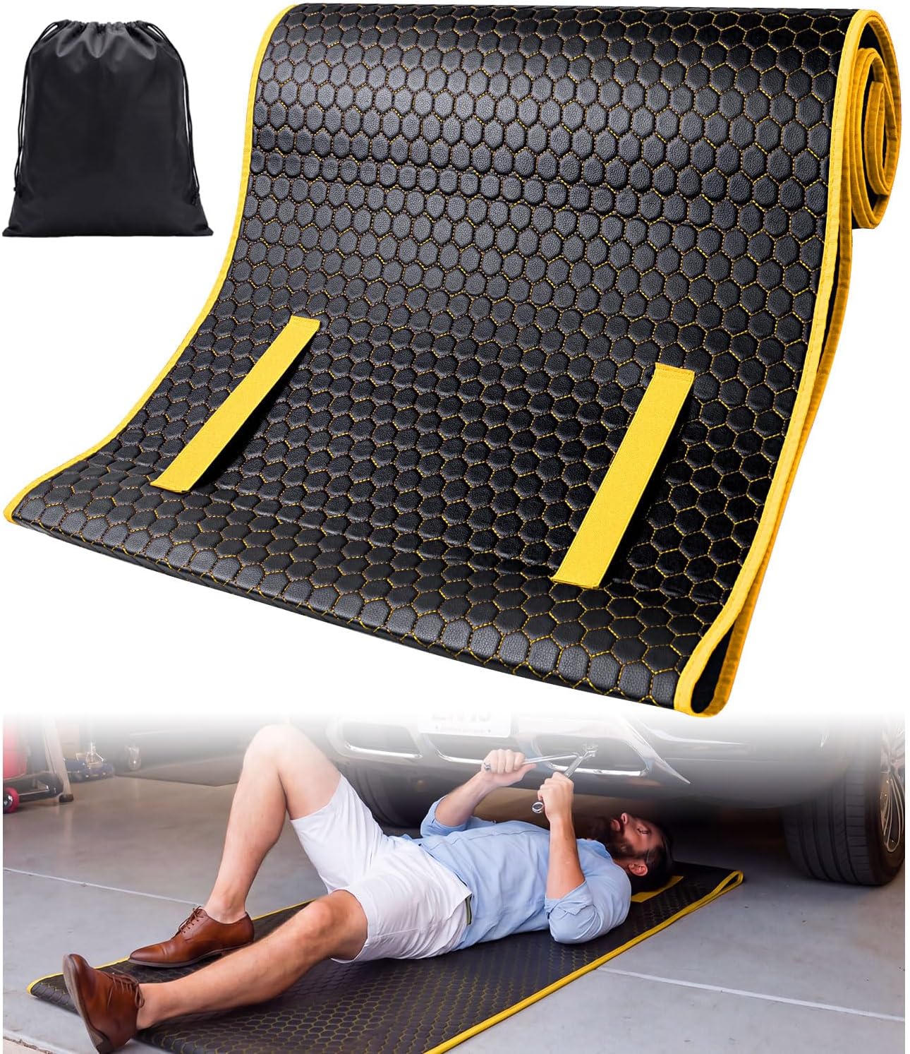 Rolling Mechanic Creeper Mat for Low Profile Cars with Storage Bag | Padded Automotive Under Car Repair Pad, Portable For Garage Ground, Gravel, Roadside, Camping, Kneeling, Pet, RV, SUV, Truck