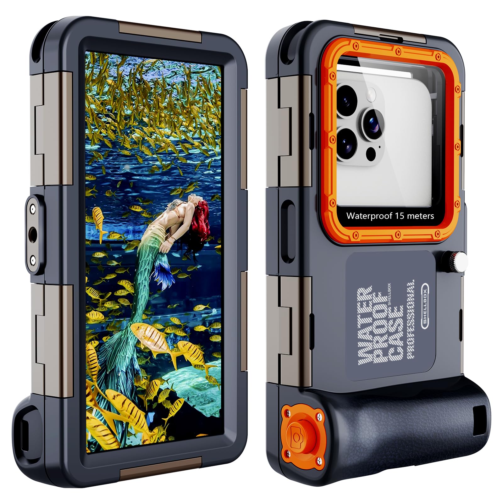【2025新登場】潜水用ケース iphone 水中撮影 ケース防水 スマホ用 水中撮影 写真 IP68標準防水レベル 水深さ15mで潜水 水泳 ポーチ お風呂 海水浴 夏フェス 温泉 お釣り ストラップ付き iphone専用 (ブルー+オレンジ)