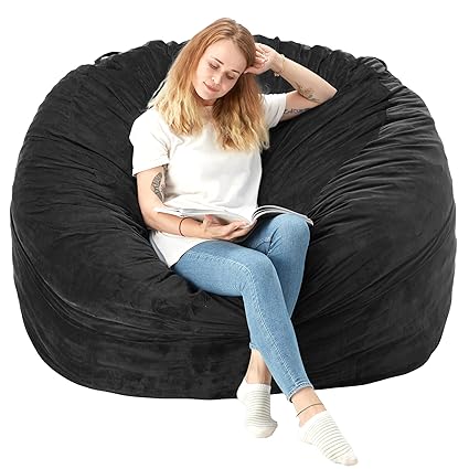 Homguava Bean Bag Chair: 6' Bean Bags with Memory Foam Filled, Large Beanbag Chairs Soft Sofa with Dutch Velet Cover (Black, 6FT)