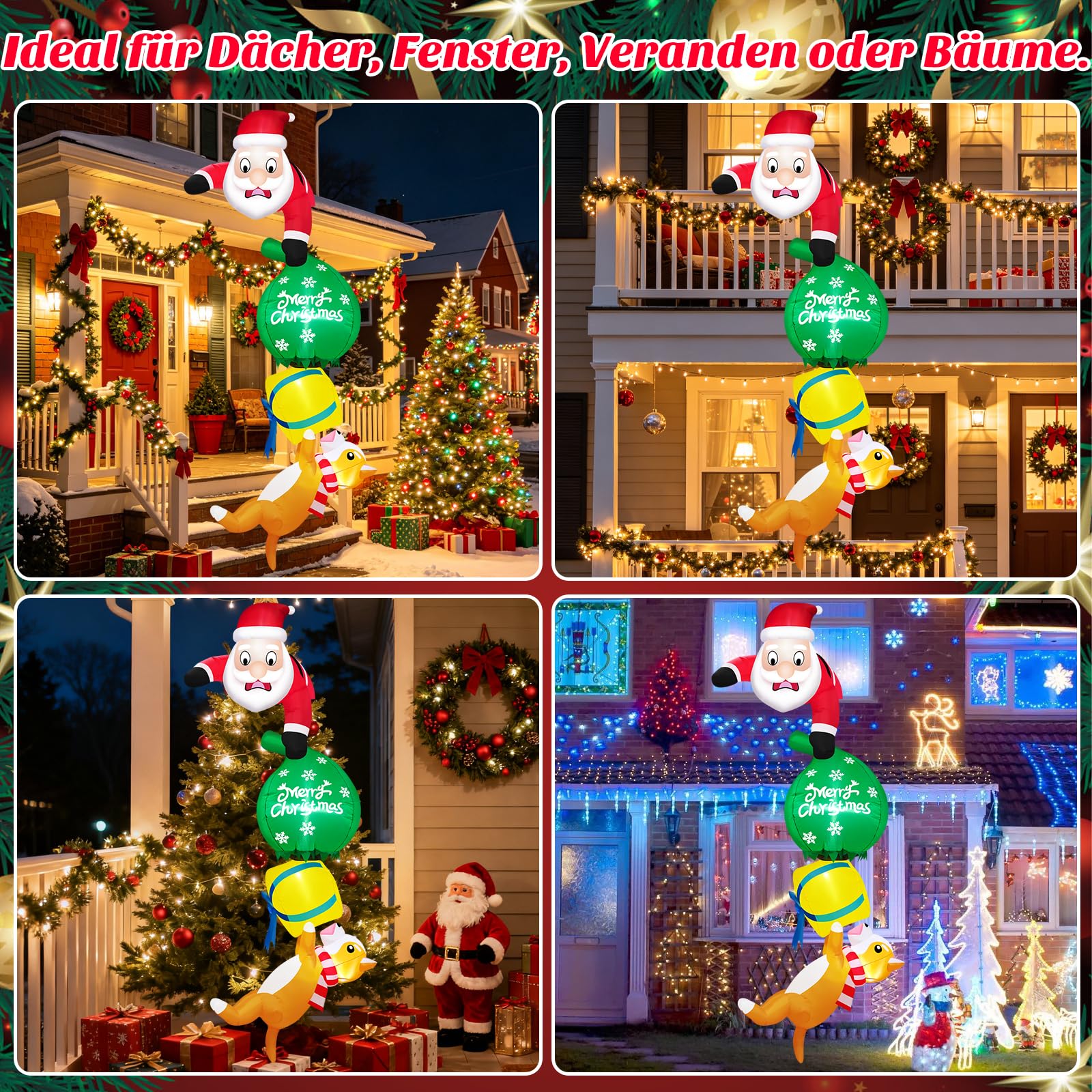 Danxilu 2,4m XXL Aufblasbare Weihnachtsdeko Weihnachtsmann zieht Hund