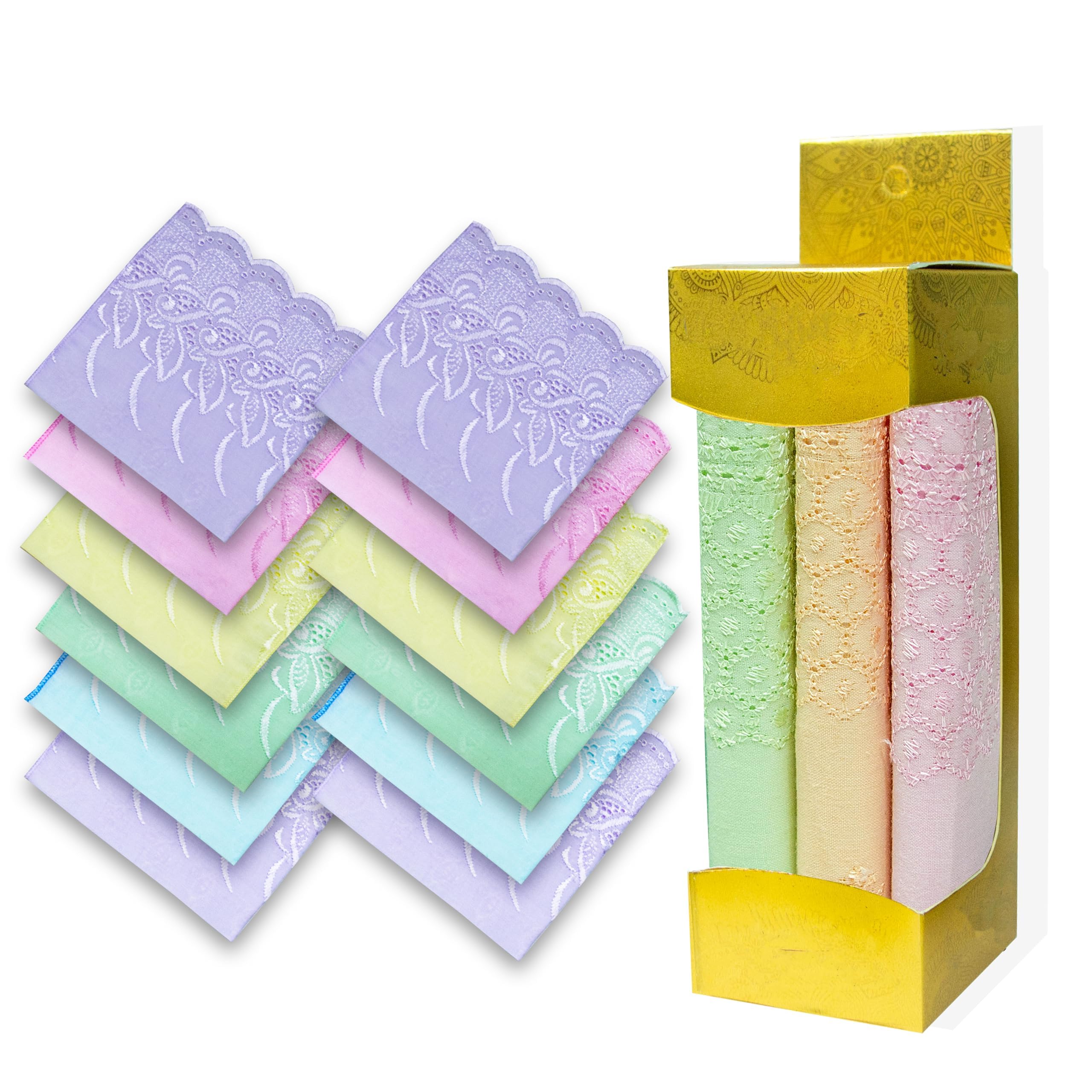 Stylish Chikankari Handkerchief for Women, Ladies Hanky Cotton, Ethnic Wear Fashion Accessory for Girl, Woman, Ladies (25m X 25Cm) giftset for her