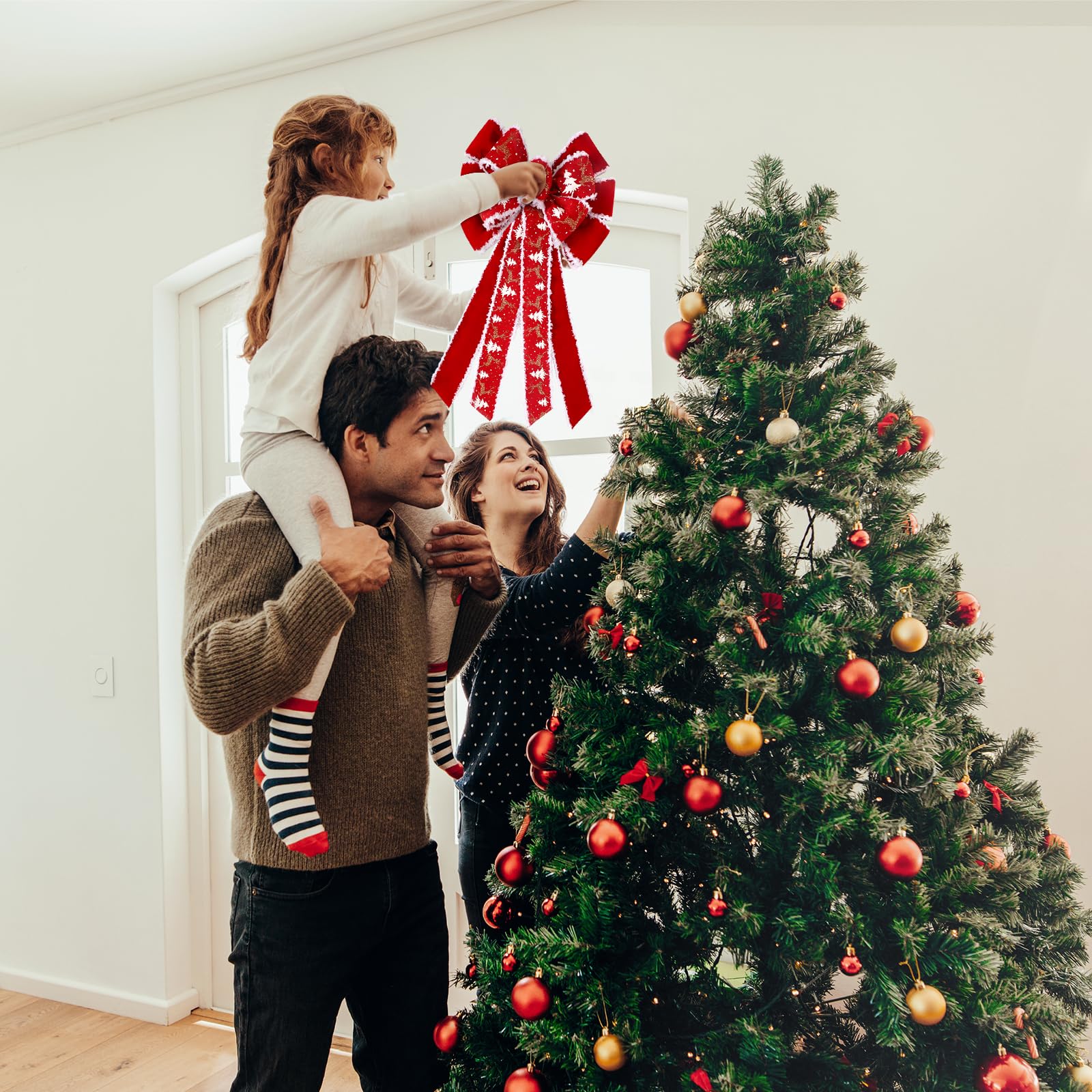 6 lazos rojos extragrandes para corona de Navidad para decoración al aire libre, 26 x 12 pulgadas, decoración gigante para árbol de Navidad, lazos de alce con purpurina, búfalo rojo para suministros