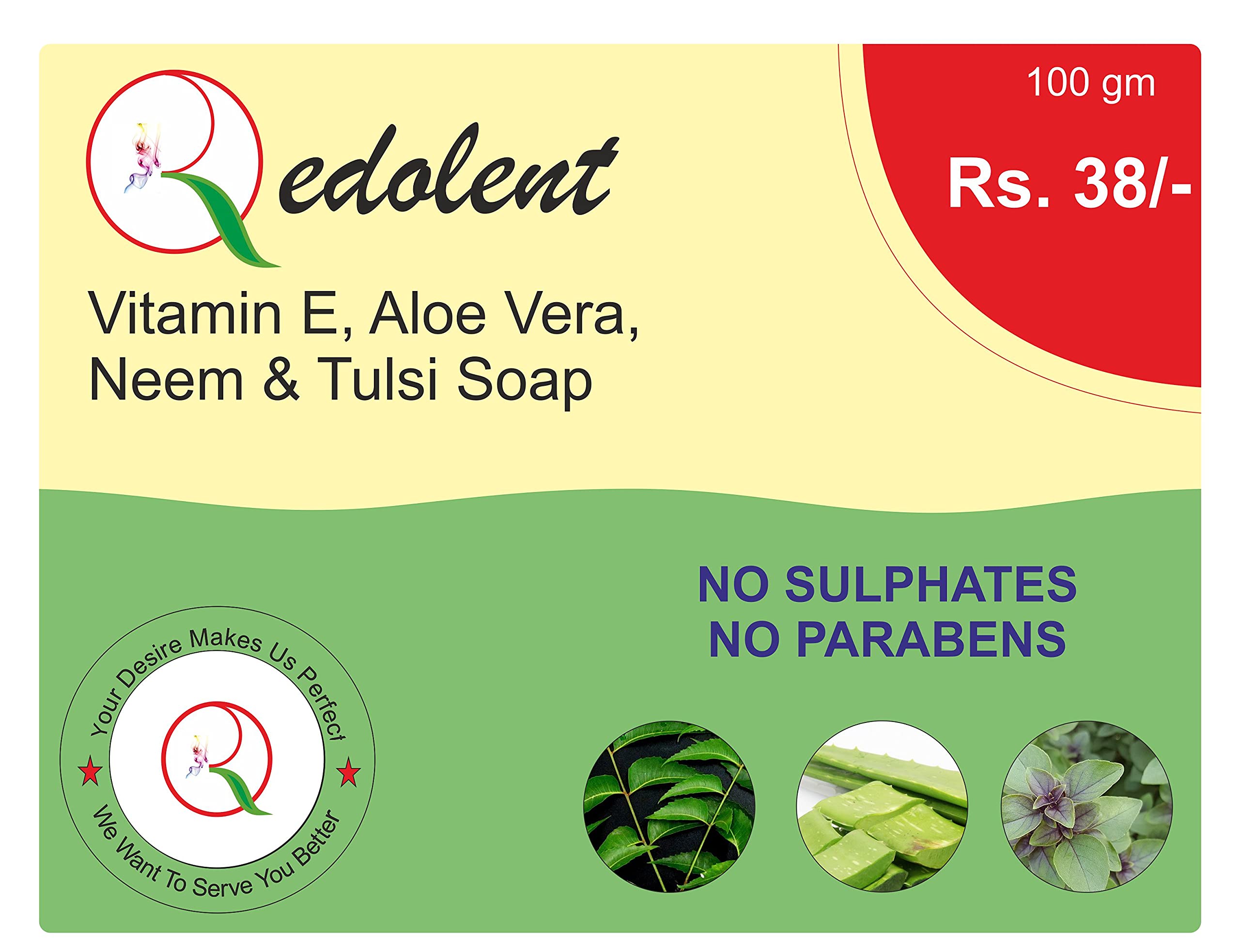 Redolent Vitamin E Aloe Vera Neem & Tulsi Herbal Bath Soap For Face Glowing & Radiant Skin Offer Pack (4X100 gm)
