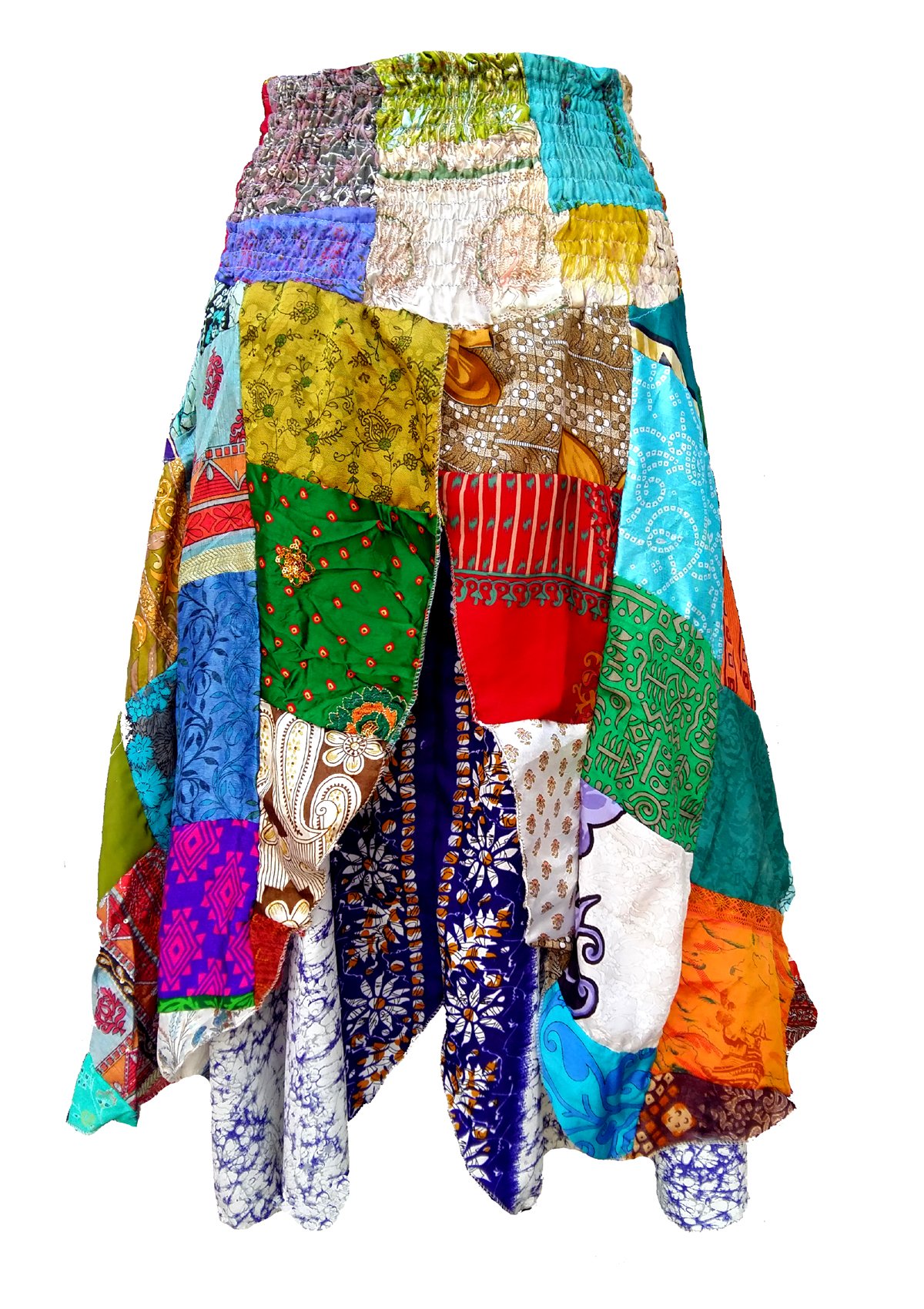 A ANYA TRADES)Indian Vintage Sari Patches Designer 'EXCLUSIVE SKIRT' / Beach Dress – 2 Layers - Art Silk Patches- SEXY LOOKS