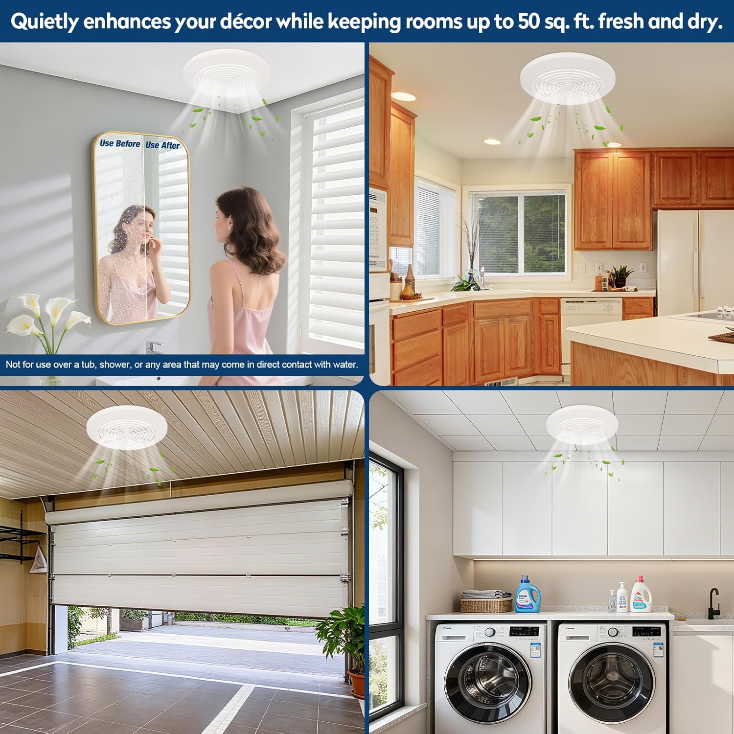 V2262-50 Bathroom Exhaust Fan, 7 In vent fan, 50 CFM 1.0 Sones Low Noise for Bathroom Ceiling Fan, Kitchen Exhaust Fan, Garage Ceiling Fan for Mobile Home, Household Ventilation Fans