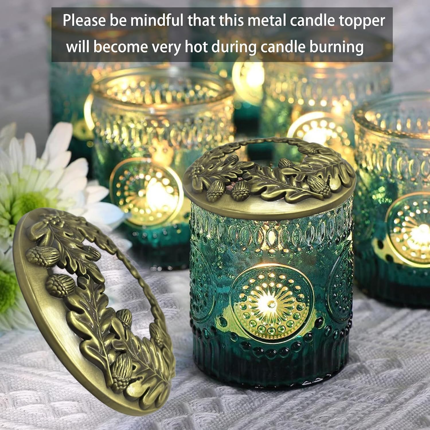3.74 Inch Candle Topper, Antique Bronze Zinc Alloy Candle Toppers Cover for Jar Candles Scented Candles, Decorative Jar Lid Shade Sleeves to Help Burn Evenly