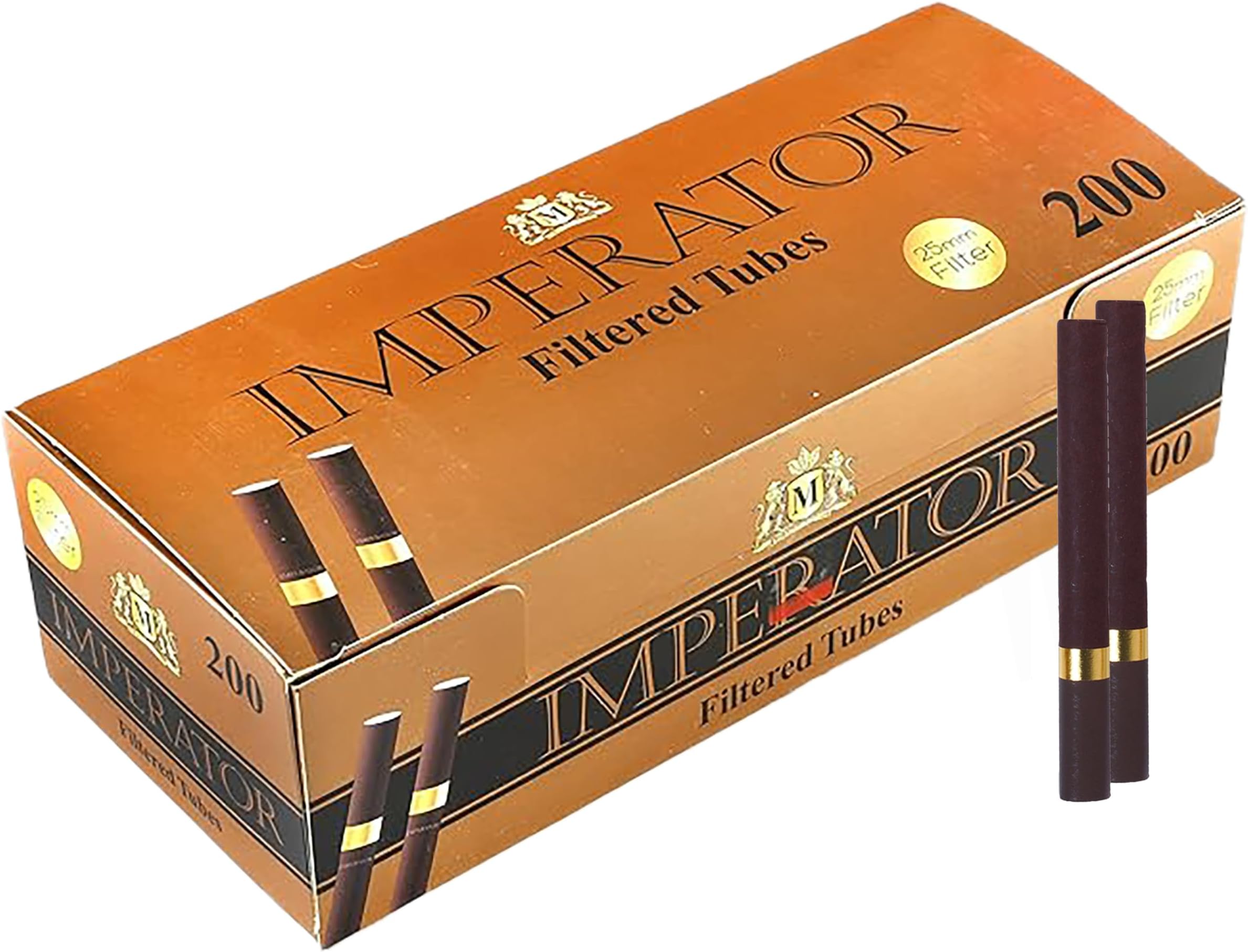 Seduce Premium - King Size Full 24 mm Filter Cigarette Tubes BROWN Gold Ring (15% Longer Tube Than Others Brands)- 200 Tubes Per Box
