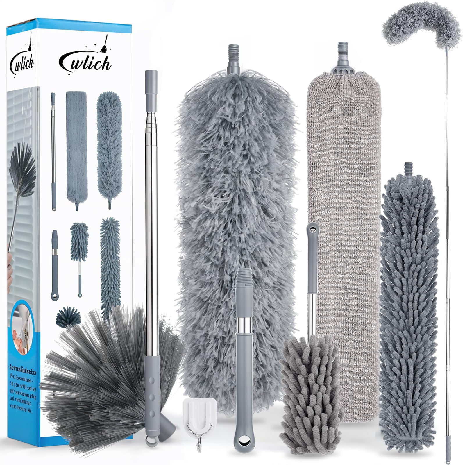 Kit plumeau microfibre lavable avec manche télescopique de 254 cm de long pour stores