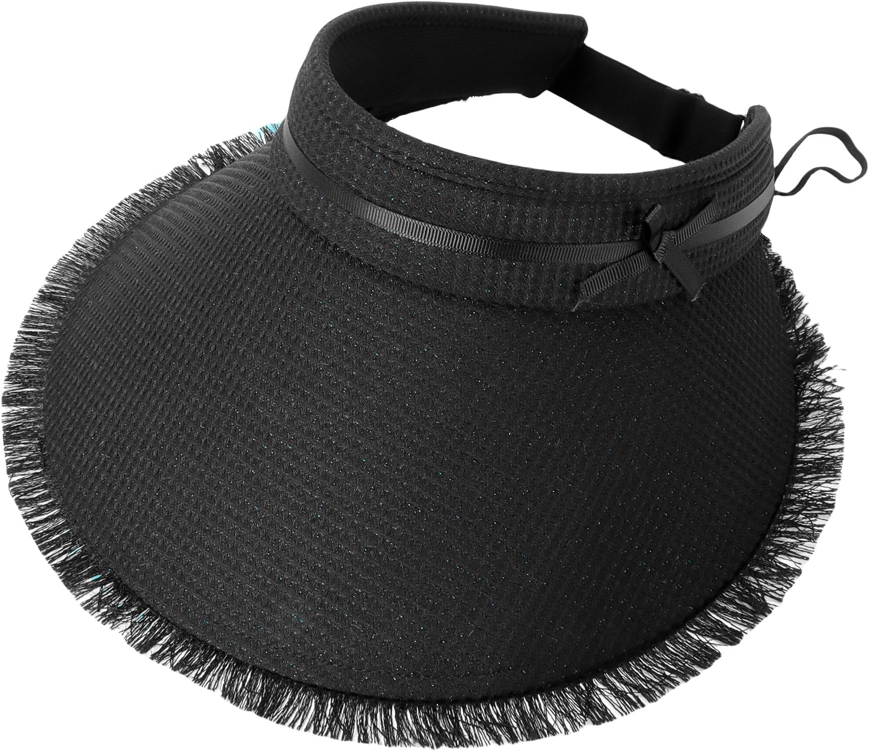 Women's Summer Visor Hat - Elegant Plaid Sun Hat with Bowknot, Tassel Brim, Adjustable Fit, Breathable Open-Top Design for UV Protection
