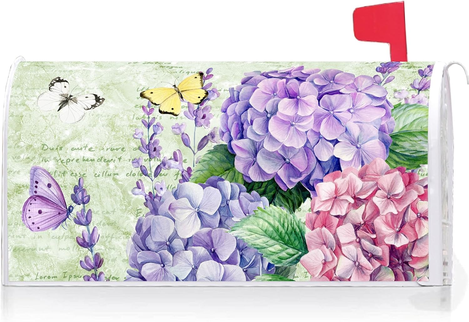 Texupday Hydrangea Floral Butterfly Decoration Mailbox Cover with Magnetic Strip Spring Summer Flower Mailbox Wraps Post Letter Box Cover Standard Size 21" X 18" for Garden Outdoor Yard Decor
