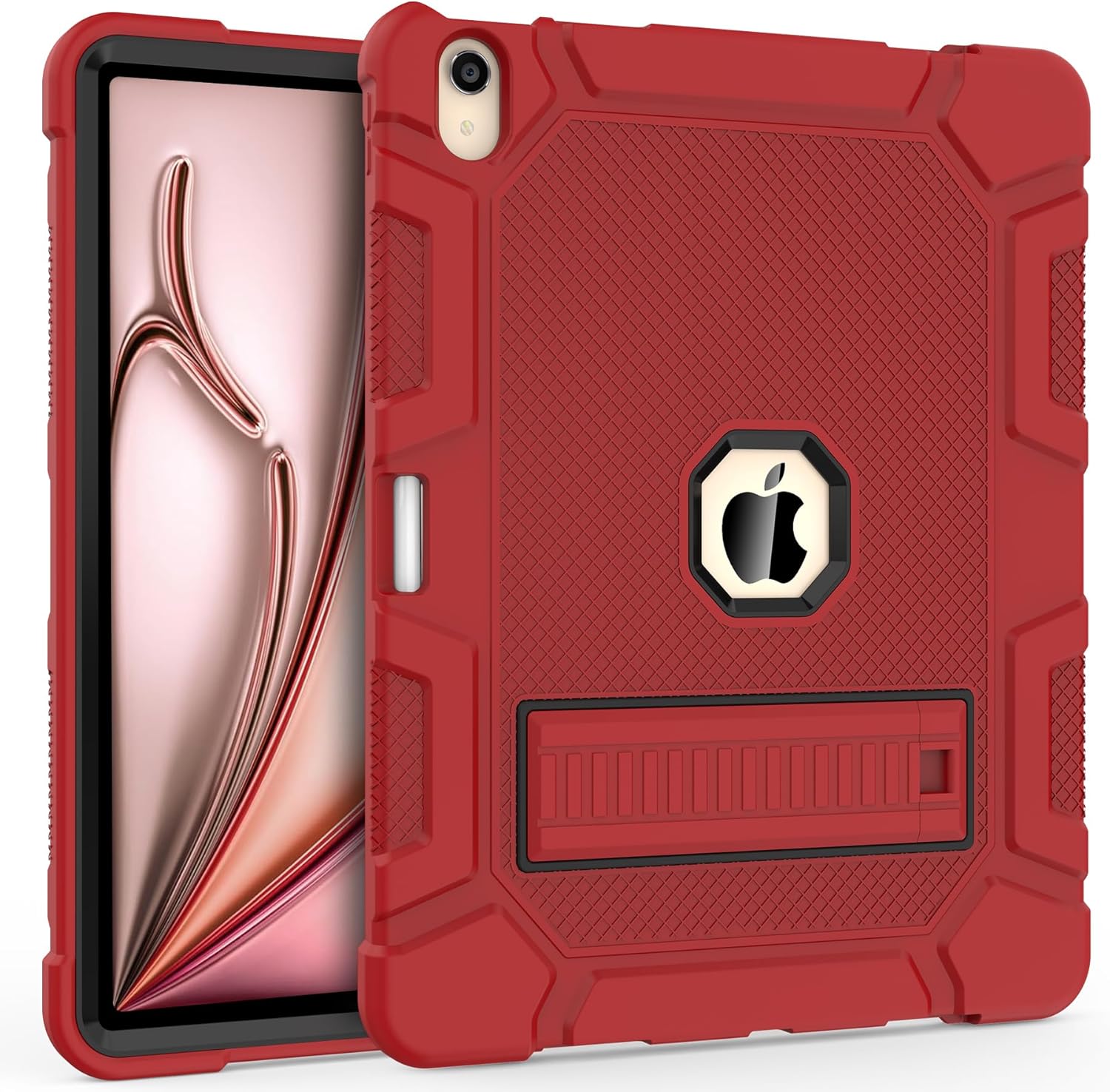 Rantice Case for iPad Air 13 inch M2 (2024), Hybrid Shockproof Rugged Drop Protective Case with Kickstand & Support Pencil Pro and Pencil (USB-C) for iPad Air 6th 13“, Red+Black iPad Air 13" Red+Black