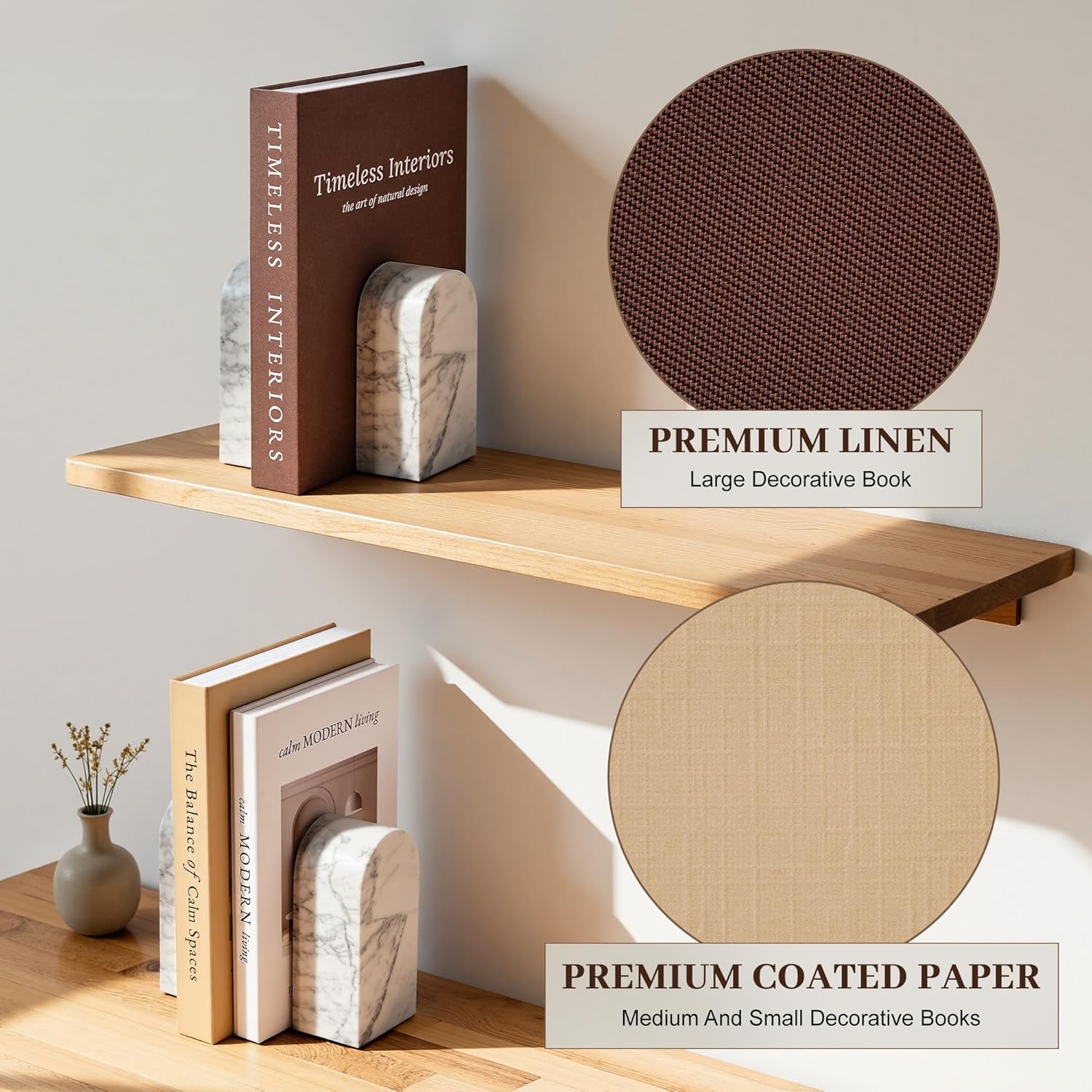 JARLINK Beautiful Decorative Books, Set of 3 Stackable Fake Books for Coffee Table, Shelf & Mantel Decor - Modern Home Decoration with Hidden Storage for Photos, Keepsakes & Living Room Styling, Brown