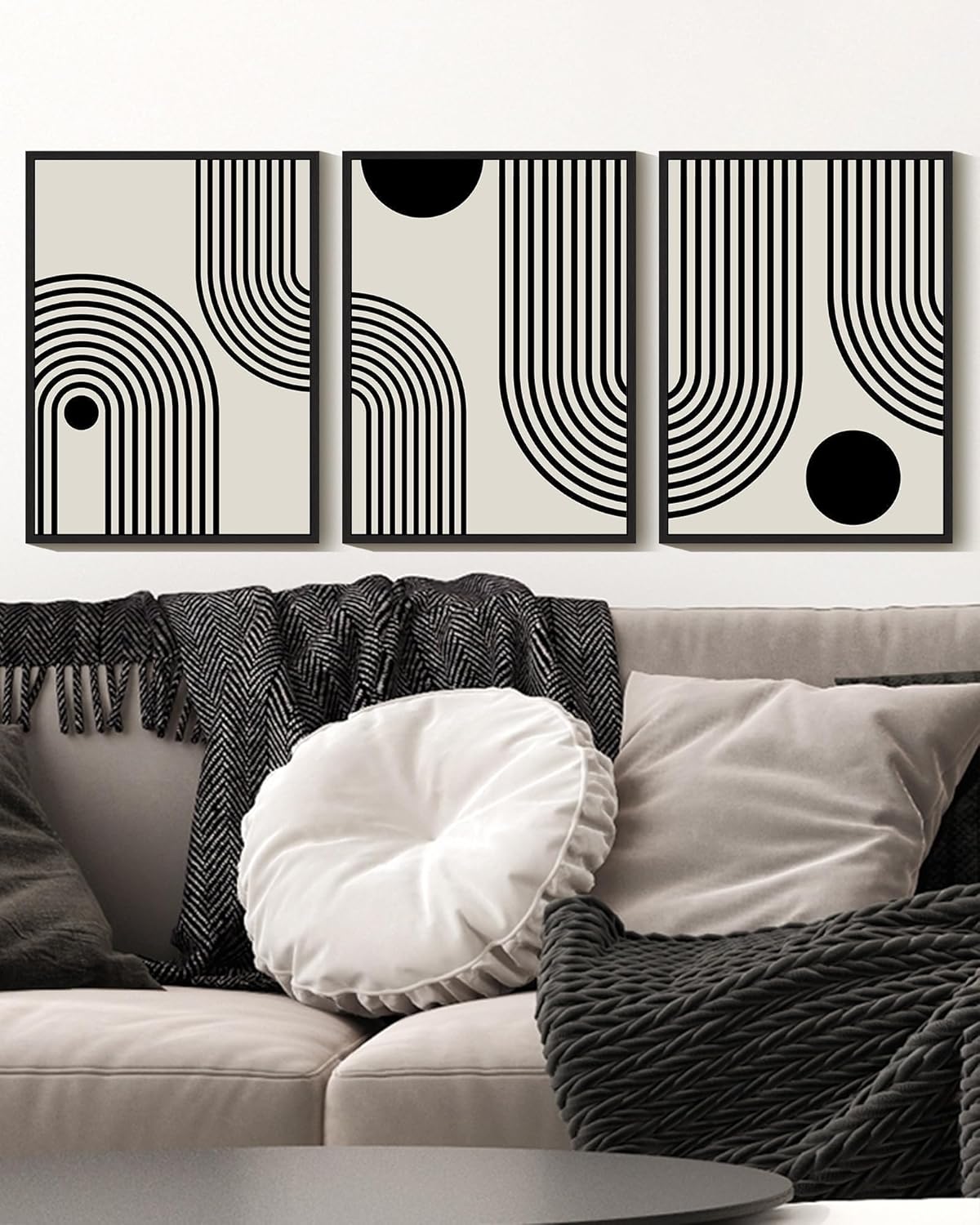 KUVIOKE Black Abstract Boho Framed Wall Art Mid Century Modern Wall Painting Neutral Bohemain Hallway Living Dining Room Decor 11x14in (Black Framed)