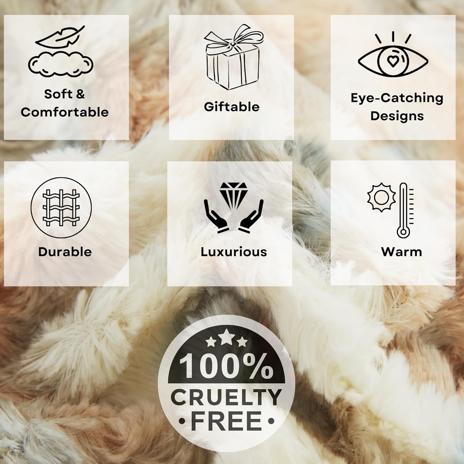 Tache 50x60 Super Soft Faux Fur Throw Blanket - Luxurious Warm Fluffy Sherpa Backside, Tan Brown Blue White, Cozy Plush Russian Lynx Design, Perfect for Couch, Bed, and Sofa Decor