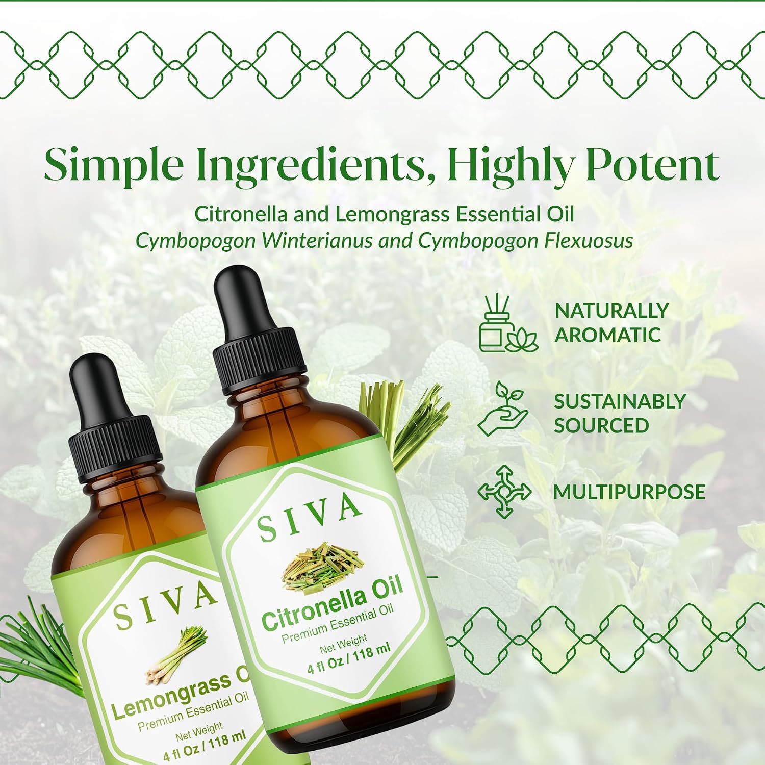 Siva Citronella Essential Oil and Lemongrass Essential Oil 4oz Bundle Super Saver Combo – Premium Grade Value Set for Aromatherapy, Skincare and Haircare
