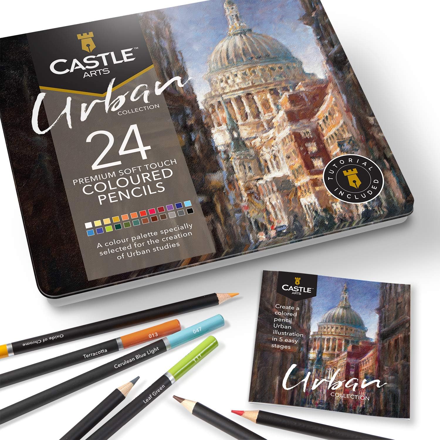 24 Urban Coloured Pencils Set for Adults Artists | Ideal Sketching Colouring Drawing Quality Smooth Cores | Superior Blending & Layering Performance Achieving Results