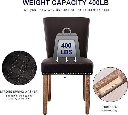 Miniatura 6 de SUBRTEX Juego de 2 sillas de comedor Parson de cuero, modernas sillas laterales de cocina de alta gama para cocina, restaurante y sala de estar,