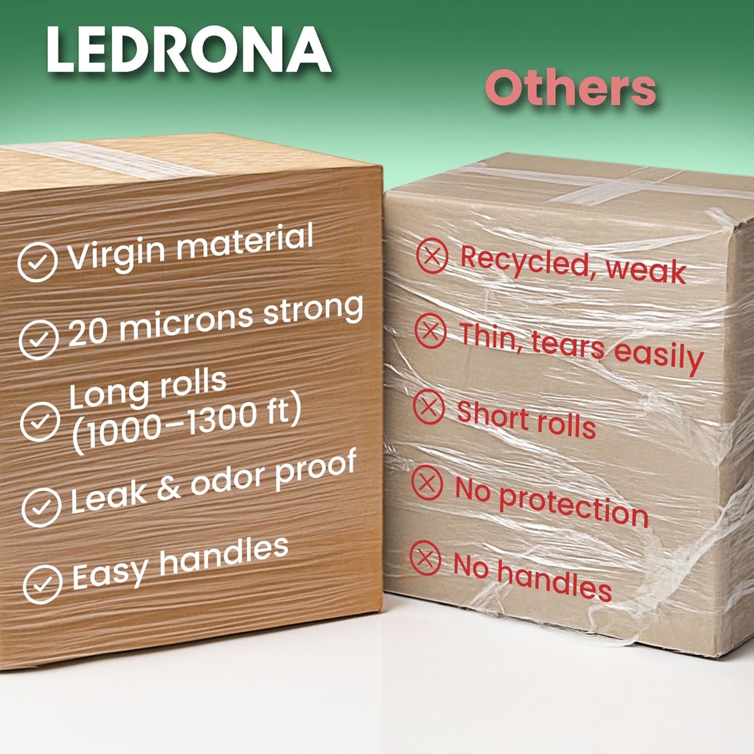 4 Roll Stretch Wrap for Moving with Handles - 18in Wide, 1000ft Plastic Stretch Wrap Roll for Packing, Wrapping Furniture, Pallet, Luggage, Boxes - Clear Shrink Film - Moving Supplies